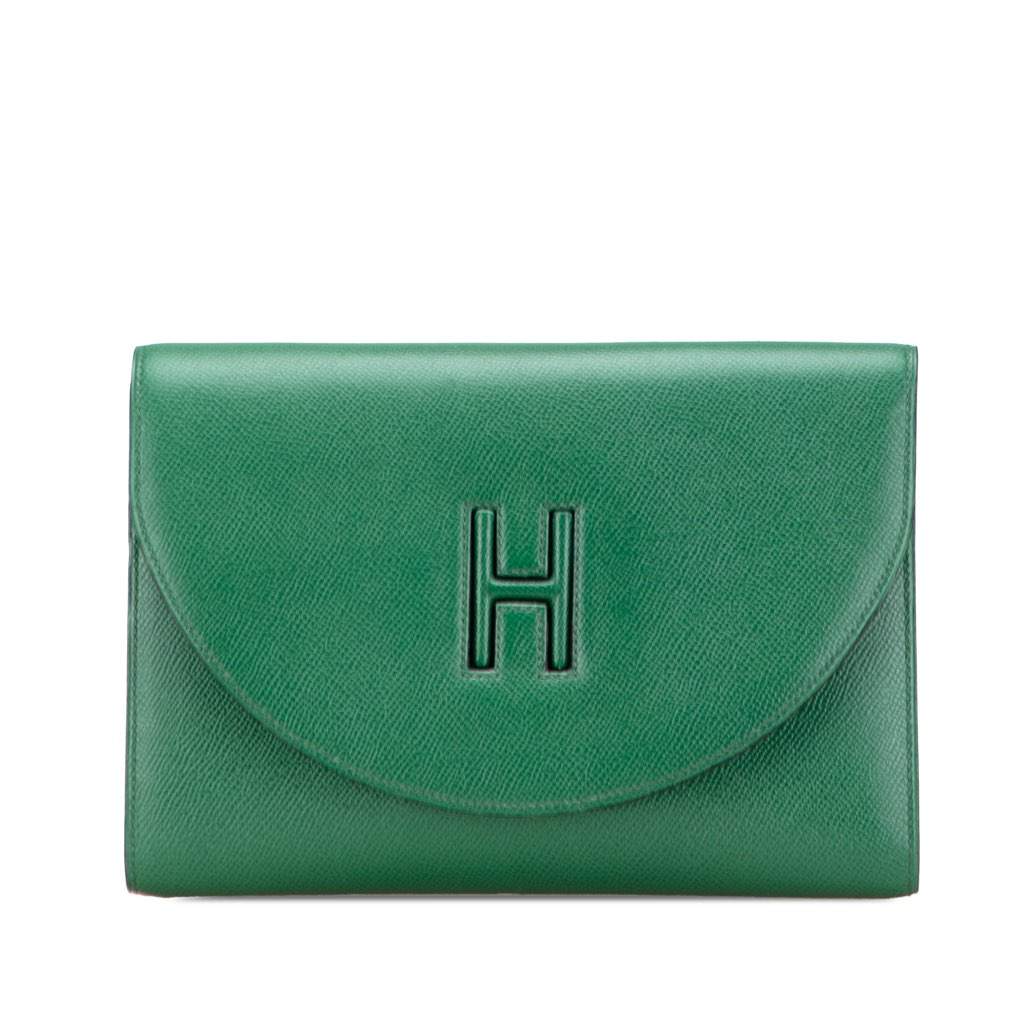 Hermès Epsom H Gaine Clutch Green Leather Good condition - Front View
