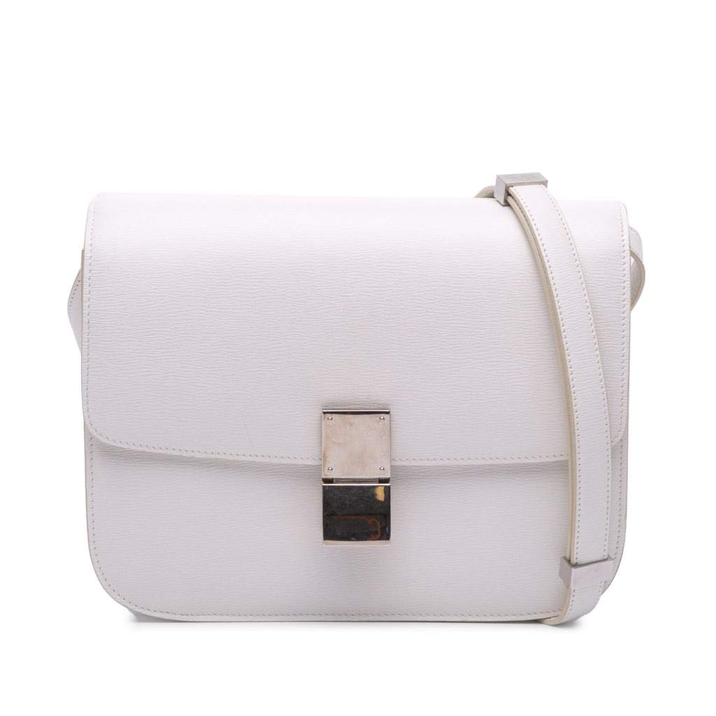 Celine Medium Calfskin Classic Box White Leather Good - Front View