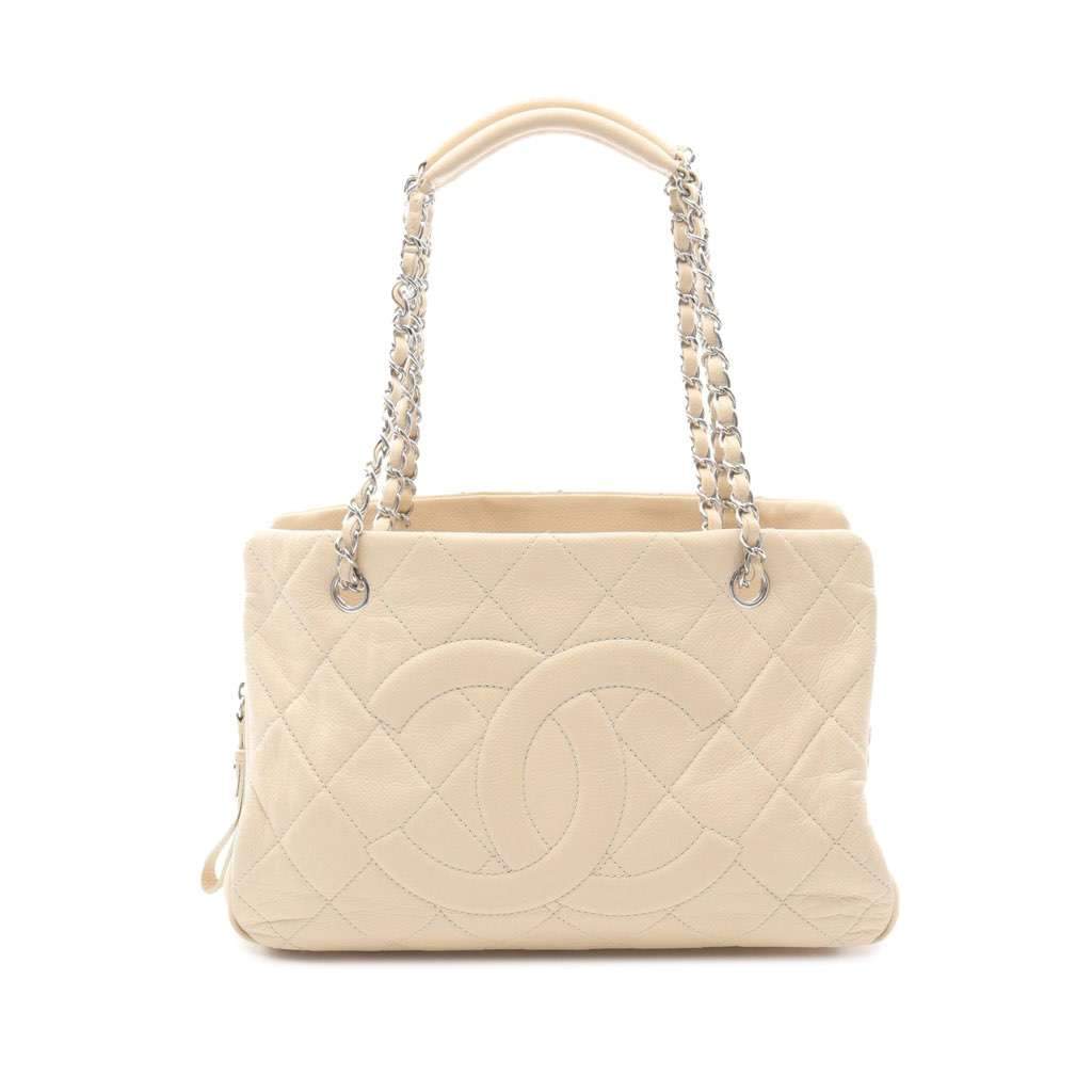 Chanel Petite Caviar Timeless Tote White Leather Good - Front View