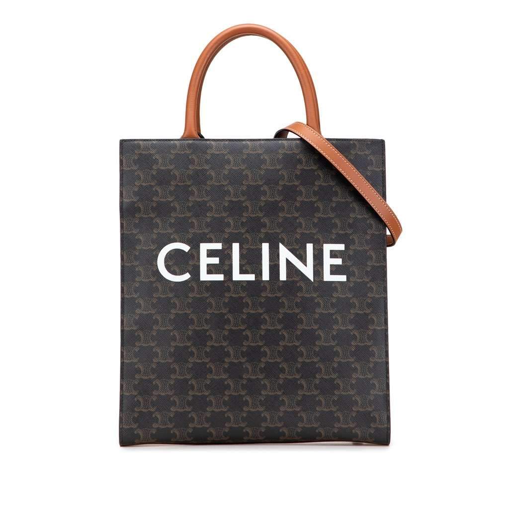 Celine Small Triomphe Coated Canvas Vertical Cabas Tote Brown Canvas Very good - Front View