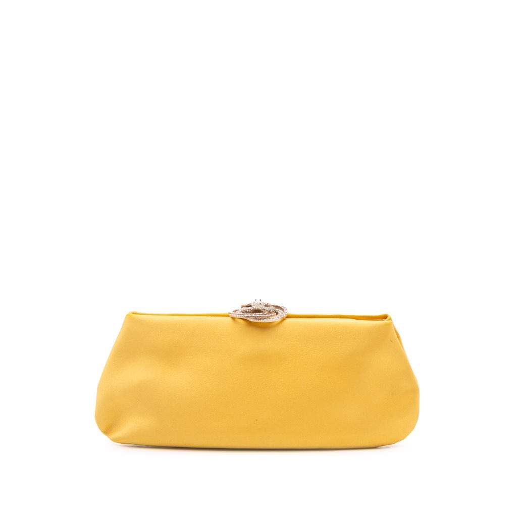 Chanel Satin Crystal Camellia Evening Frame Clutch Yellow Satin Very good - Front View