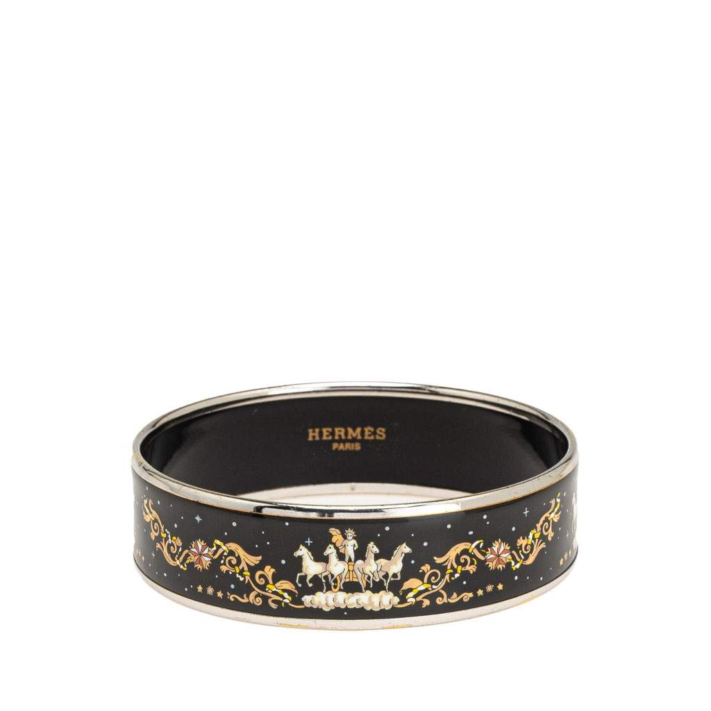 Hermès Wide Enamel Cloisonne Bangle 65 Black Good condition - Front View