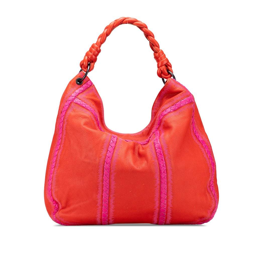 Bottega Veneta Intrecciato Trimmed Leather Hobo Red Leather Good condition - Front View
