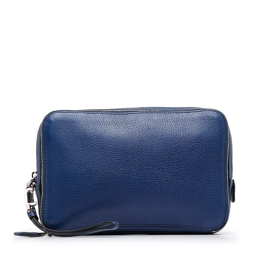 Prada Vitello Daino Clutch Bag Blue Leather Very good condition - Front View