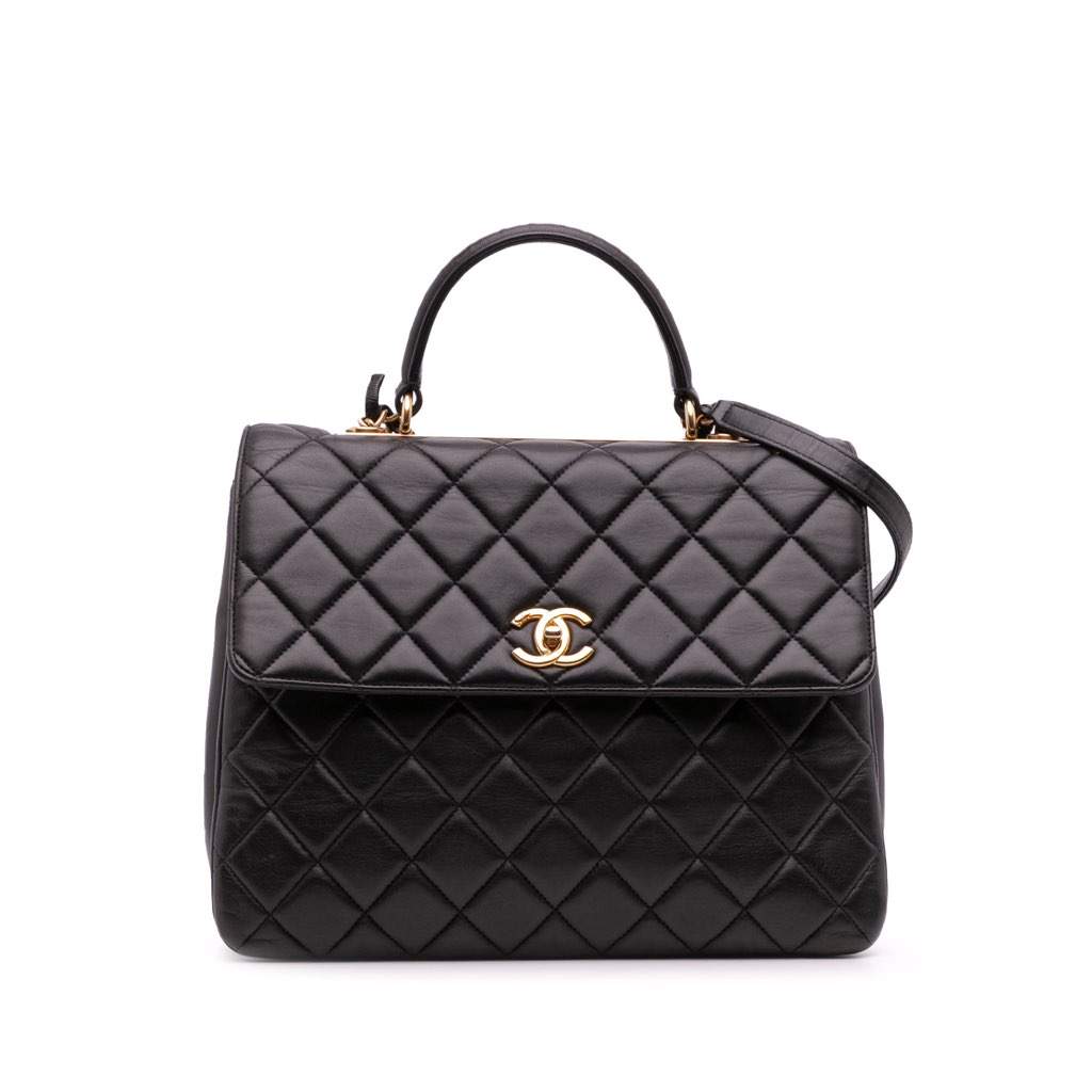Chanel Large Lambskin Trendy CC Top Handle Flap Black Leather Fair - Front View
