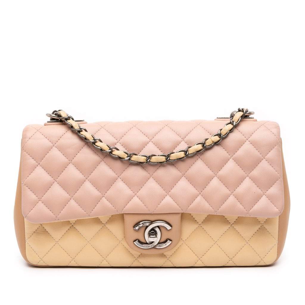 Chanel Medium Classic Tricolor Lambskin Single Flap Pink Leather Fair - Front View