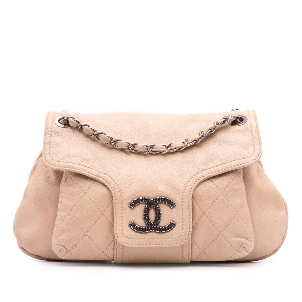 Chanel Caviar Coco Rider Flap Brown Leather Fair - Front View
