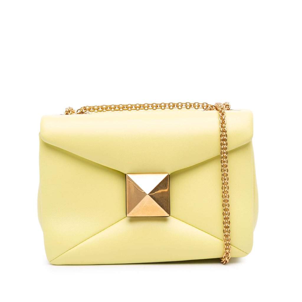 Valentino Nappa One Stud Chain Shoulder Bag Yellow Leather Very good condition - Front View