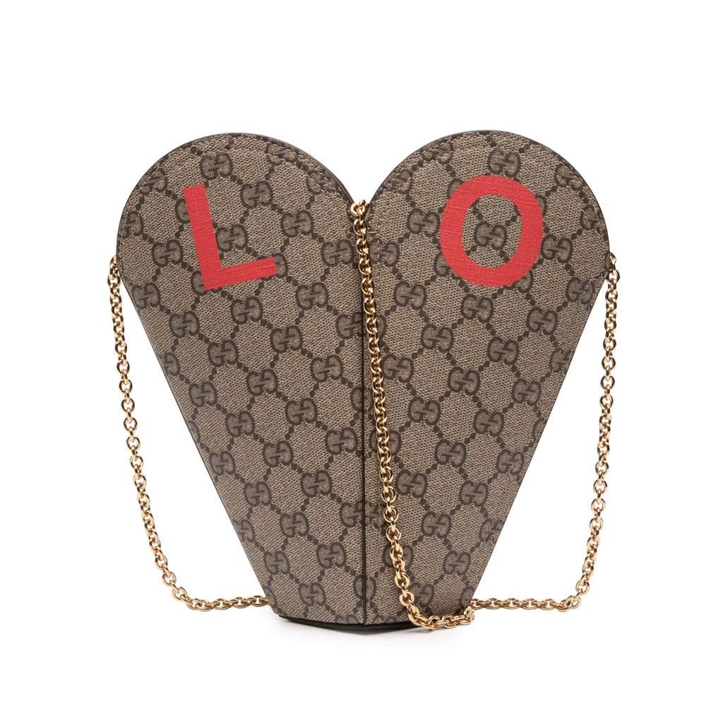 Gucci Valentines Day GG Supreme Love Heart Bag Brown Canvas Very good condition - Front View