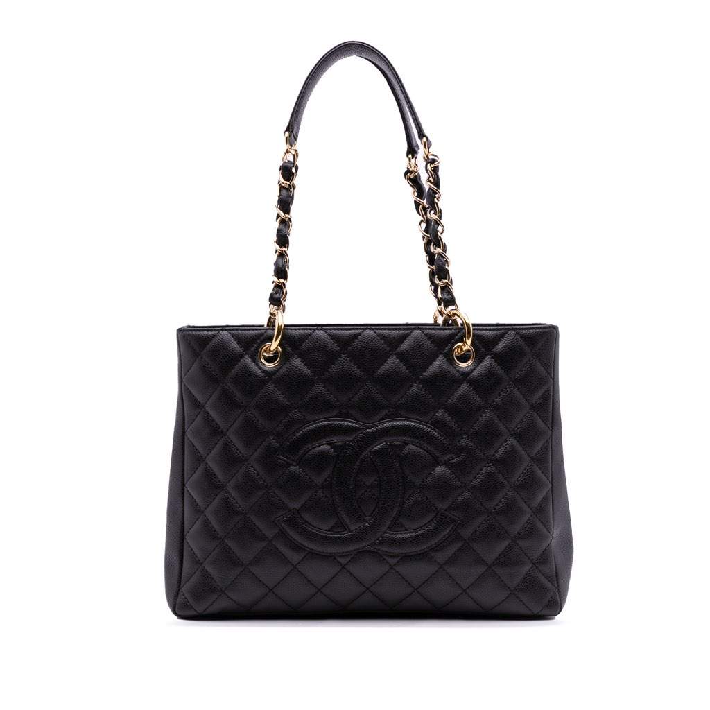 Chanel Caviar Grand Shopping Tote Black Leather Good condition - Front View