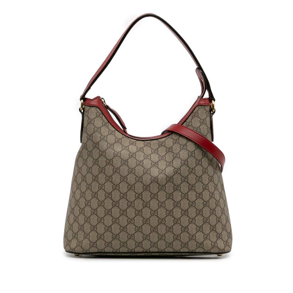 Gucci GG Supreme Linea A Satchel Brown Canvas Good - Front View