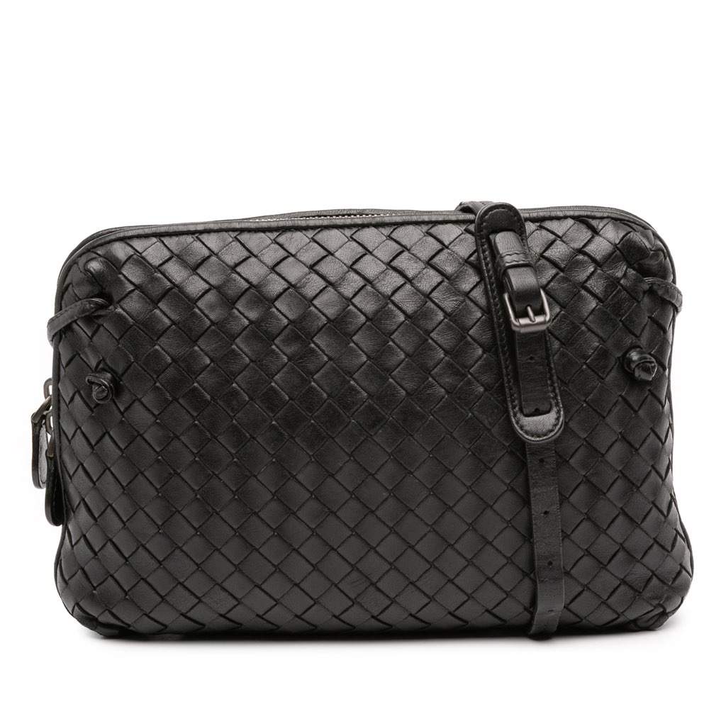 Bottega Veneta Nappa Intrecciato Nodini Crossbody Black Leather Good - Front View