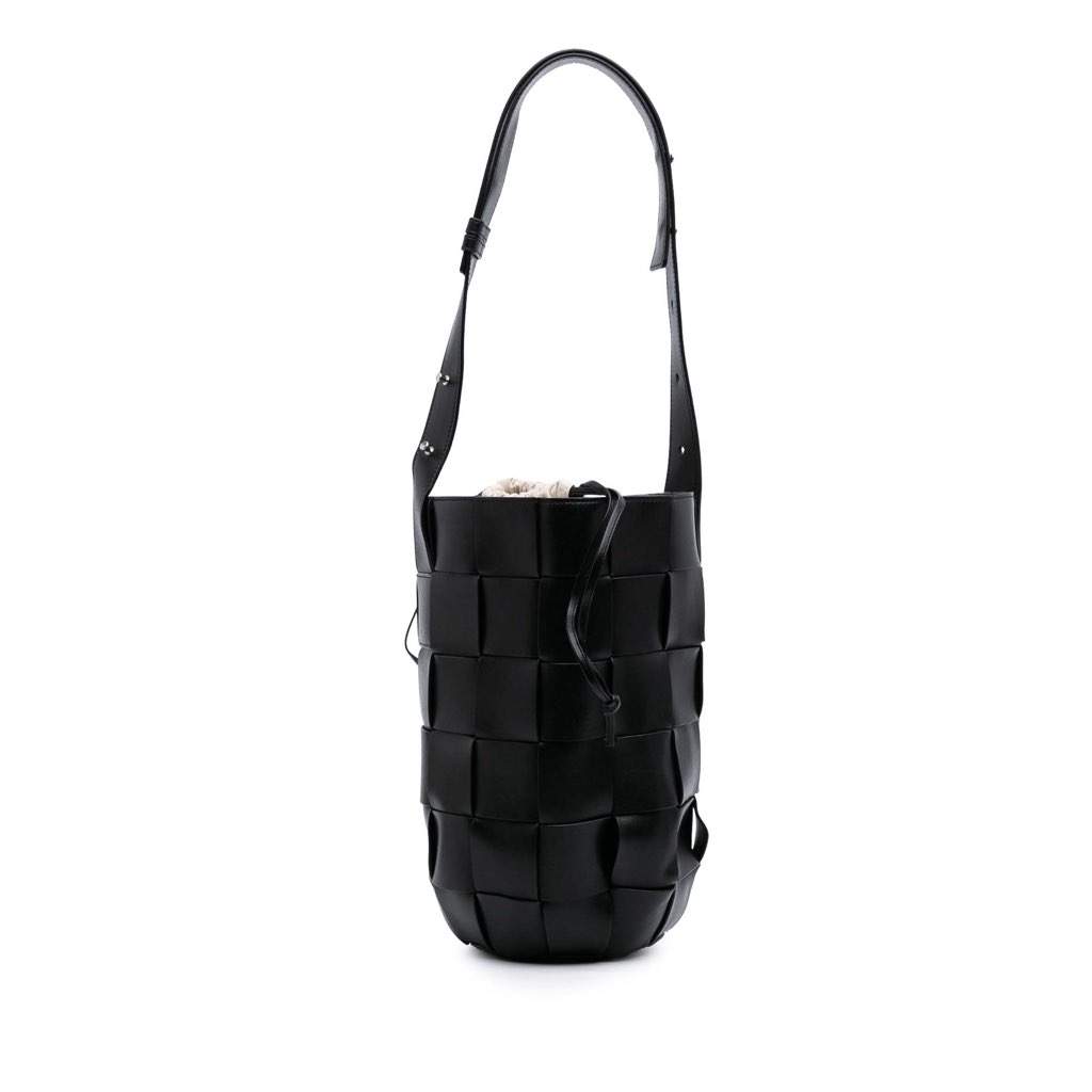 Bottega Veneta Nappa Intrecciato Casette Lantern Bucket Black Leather Very good - Front View