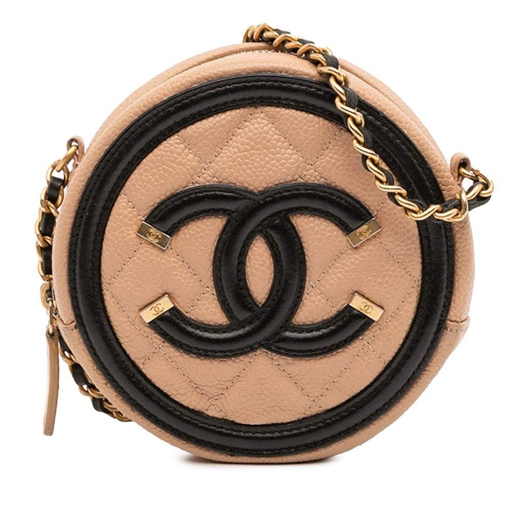 Chanel Caviar CC Filigree Round Crossbody Brown Leather Good condition - Front View