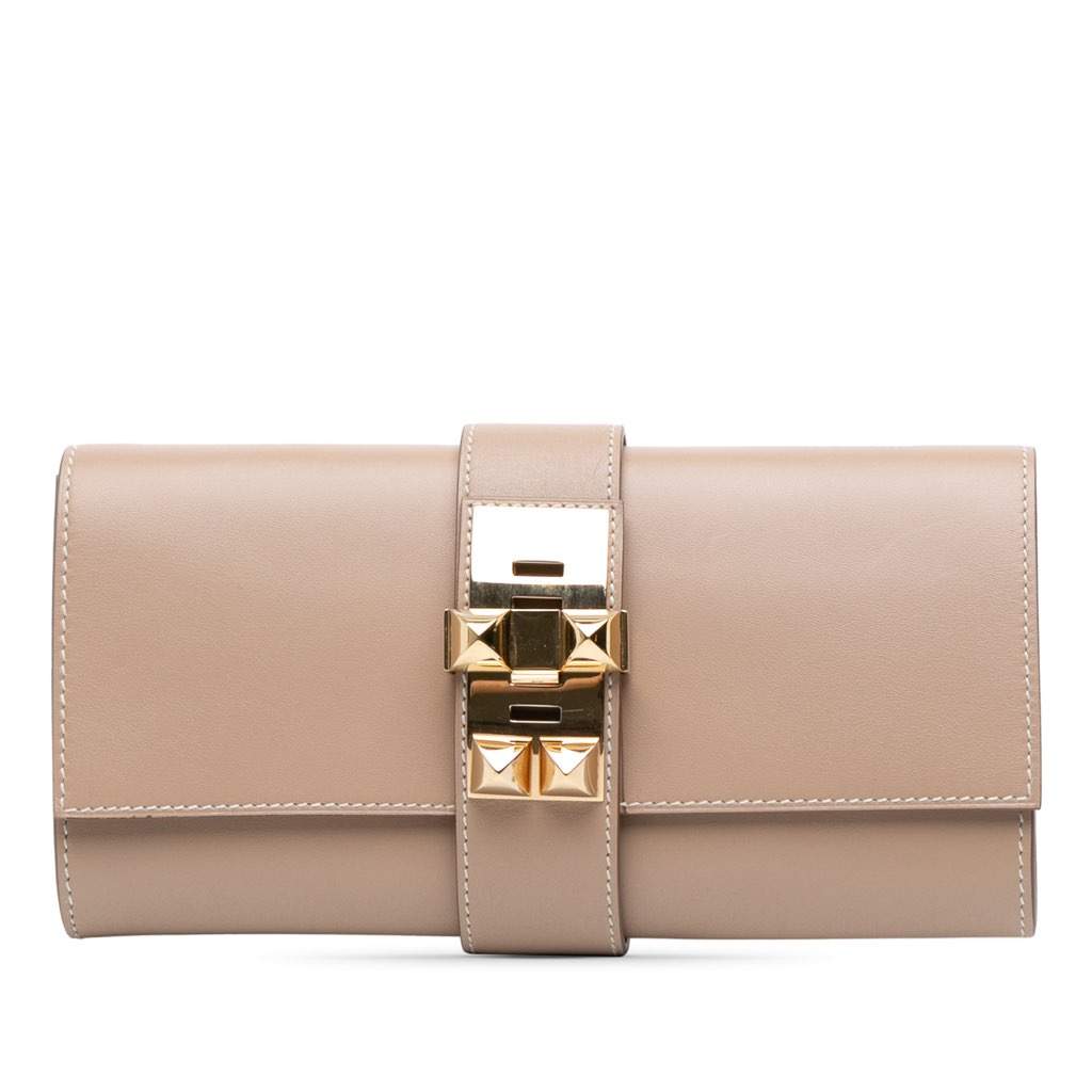 Hermès Tadelakt Medor Clutch 23 Brown Leather Good condition - Front View