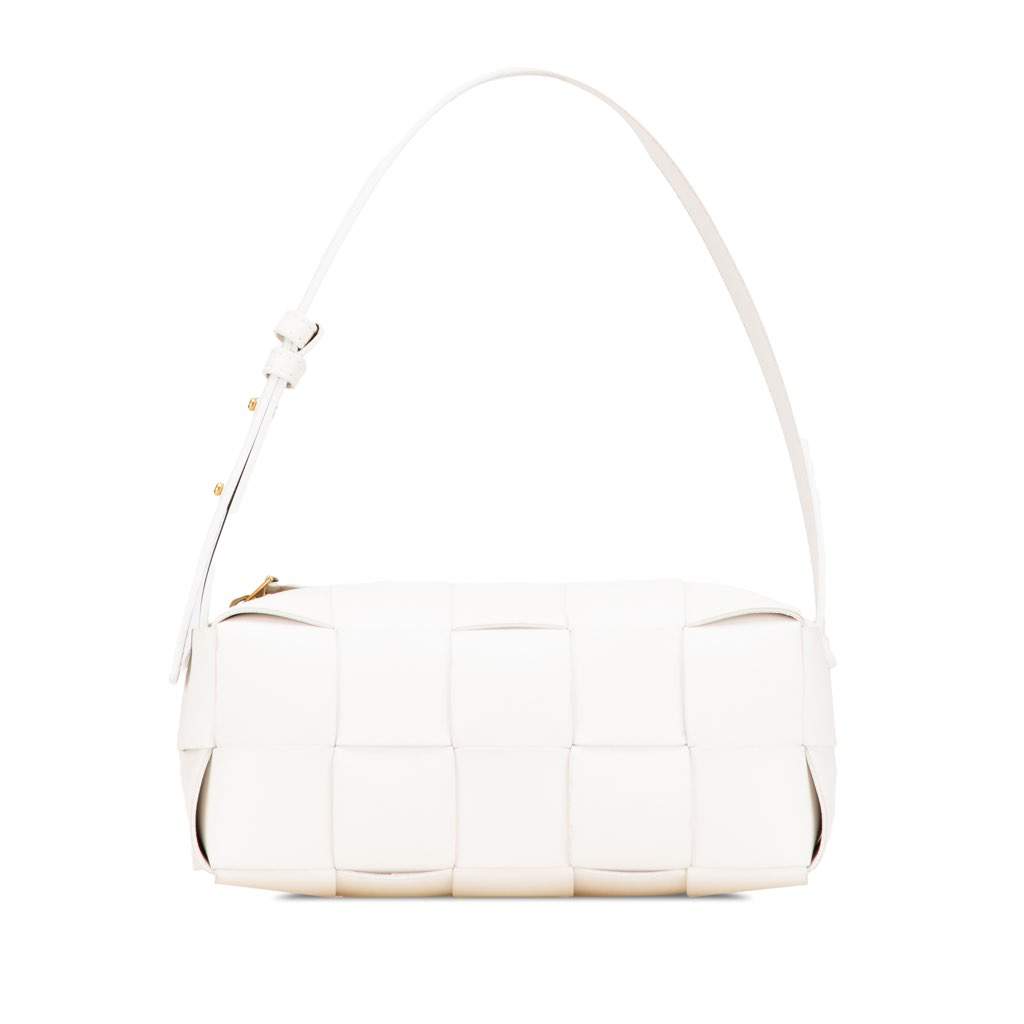 Bottega Veneta Small Lambskin Intrecciato Brick Cassette White Leather Very good - Front View