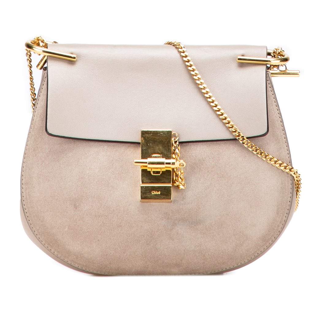 Chloé Small Suede and Calfskin Drew Crossbody Brown Leather Good condition - Front View