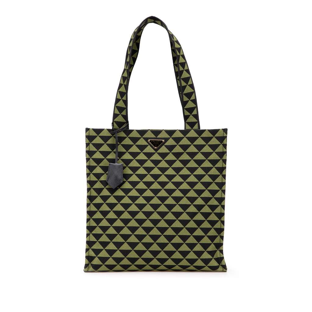 Prada Jacquard Triangolo Symbole Shopping Tote Green Canvas Very good condition - Front View