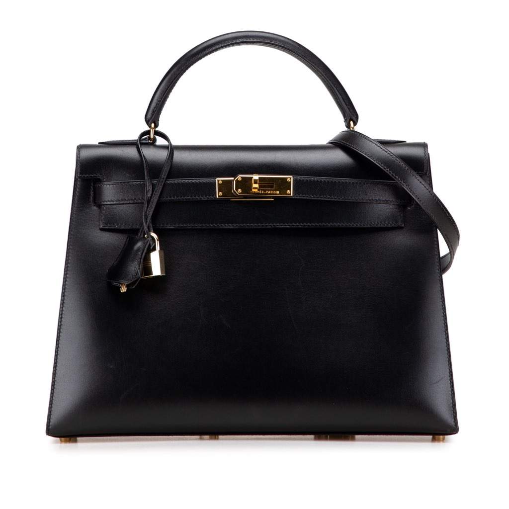 Hermès Box Calf Kelly Sellier 32 Black Leather Very good condition - Front View