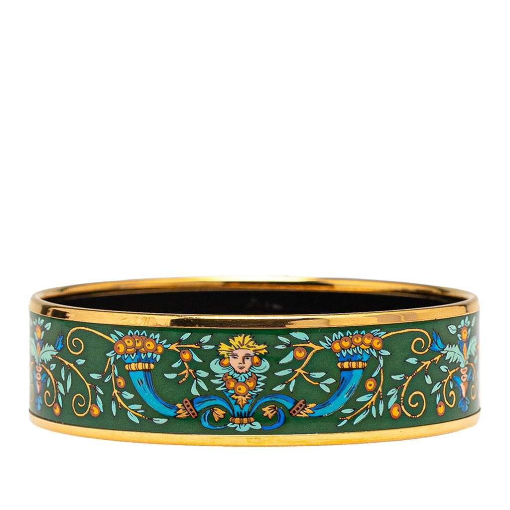 Hermès Wide Enamel Astres et Soleils Bangle 65 Green Good condition - Front View