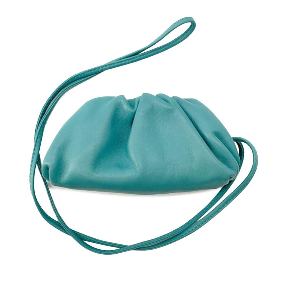 Bottega Veneta Lambskin The Extra Mini Pouch Crossbody Blue Leather Good - Front View