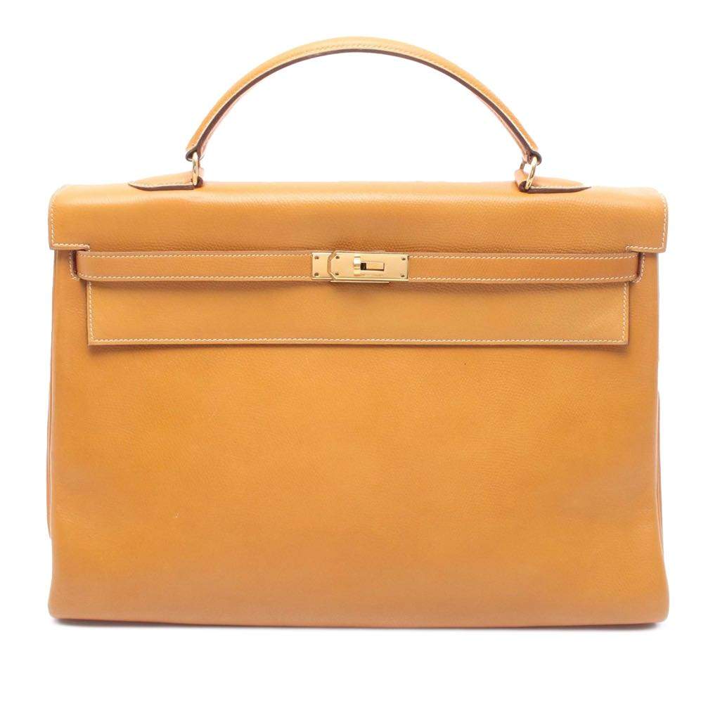 Hermès Courchevel Kelly Retourne 40 Brown Leather Good condition - Front View