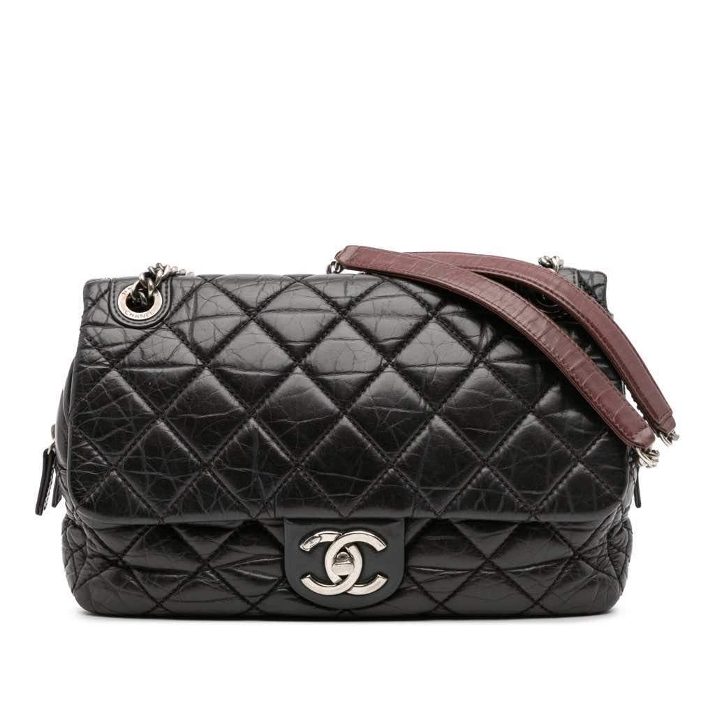 Chanel Jumbo Quilted Aged Calfskin Portobello Flap Black Leather Very good - Front View