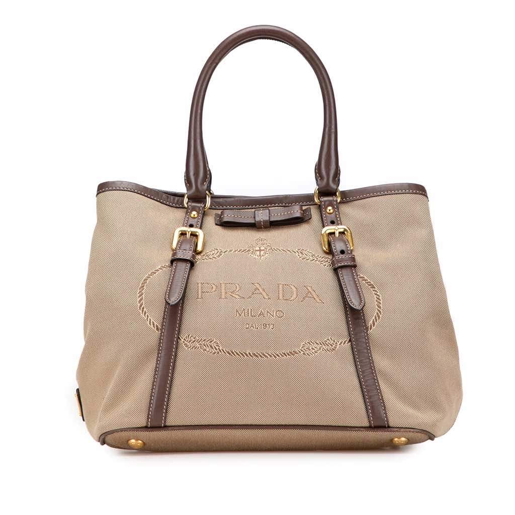 Prada Canvas Canapa Logo Bow Satchel Brown Canvas Good - Front View