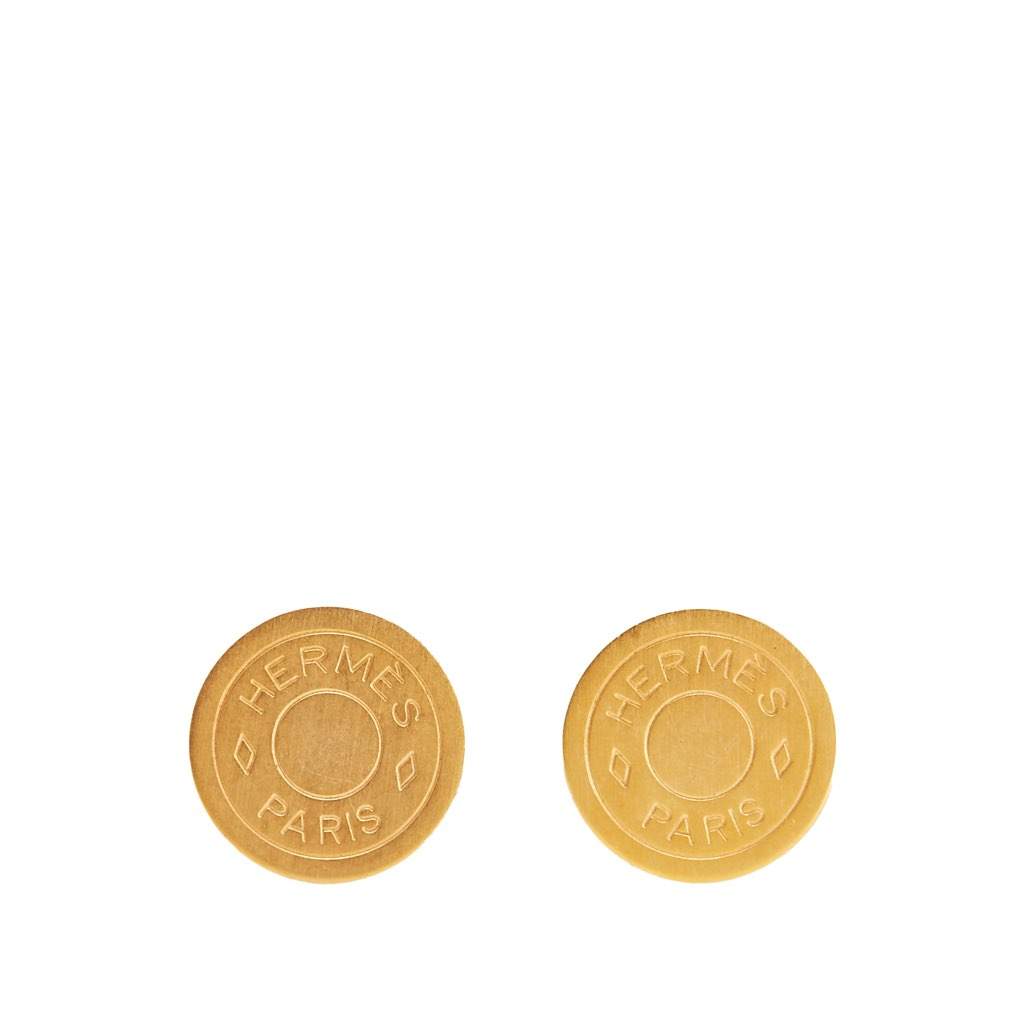 Hermès Gold Plated Clou de Selle Clip-on Earrings Gold Metal Good condition - Front View