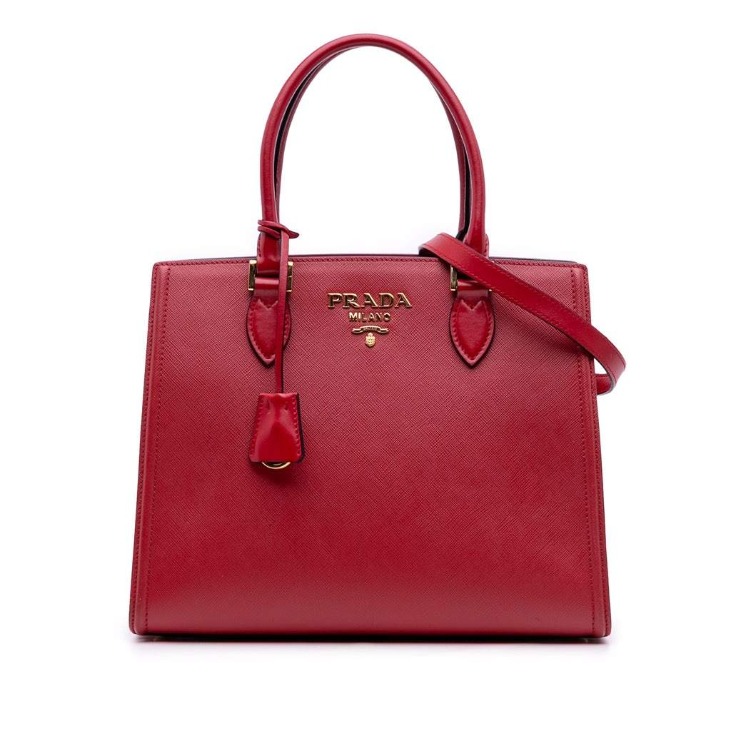 Prada Soft Calf Trimmed Saffiano Convertible Tote Red Leather Good - Front View