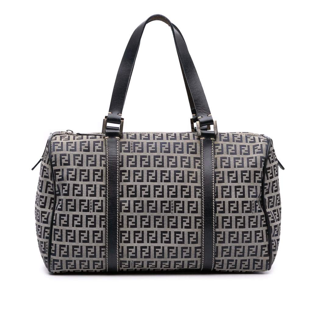 Fendi Zucchino Canvas Boston Bag Grey Canvas Good - Front View