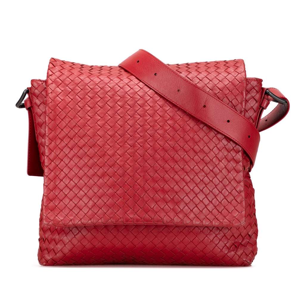 Bottega Veneta Nappa Intrecciato Flap Crossbody Red Leather Good condition - Front View