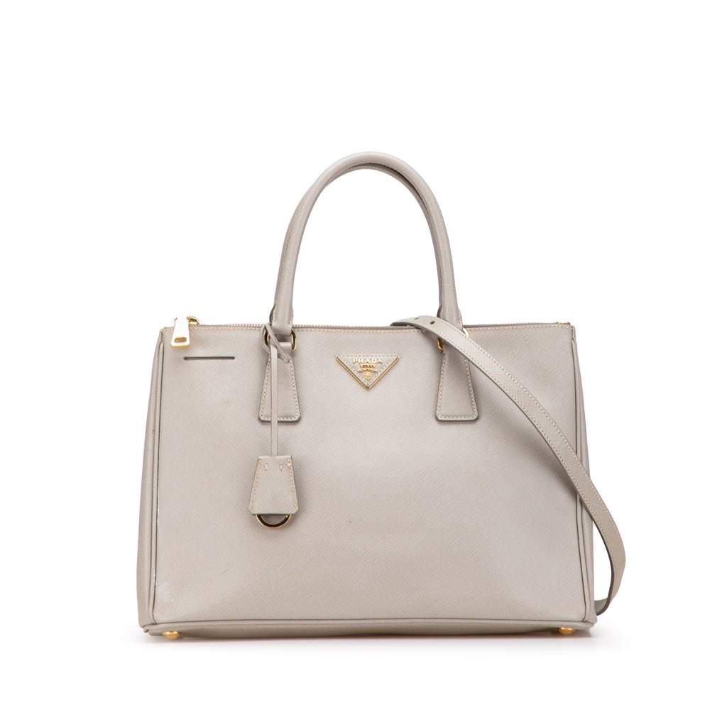 Prada Medium Saffiano Lux Galleria Double Zip Satchel Grey Leather Good condition - Front View
