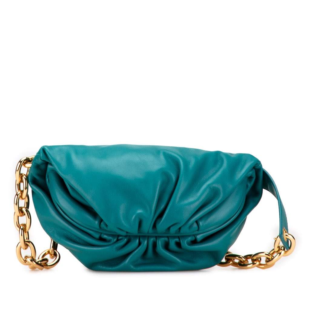 Bottega Veneta Lambskin Belt Chain Pouch Blue Leather Very good - Front View
