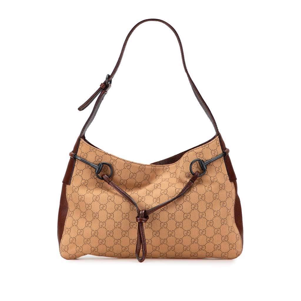 Gucci GG Denim Horsebit Shoulder Bag Brown Denim Good condition - Front View