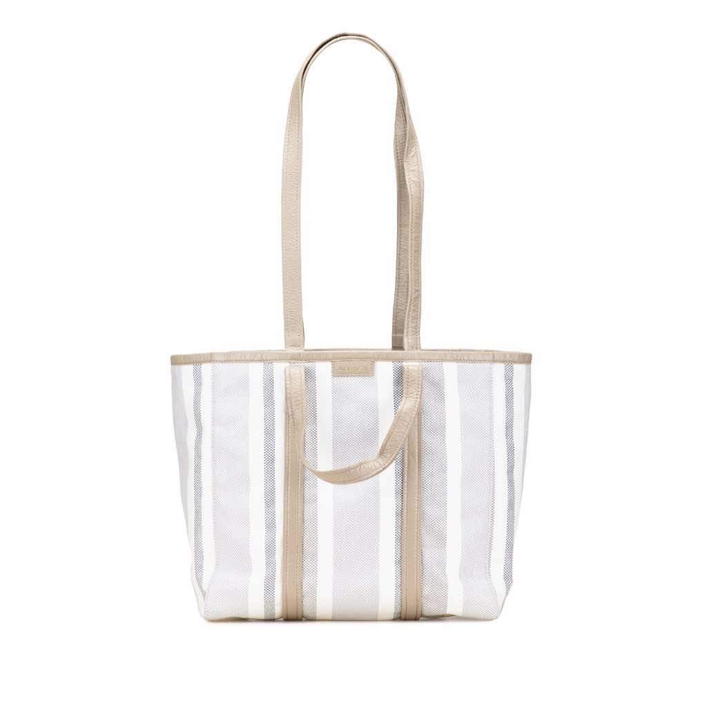 Balenciaga Medium Woven Calfskin Barbes East West Shopper Bag Grey Leather Very good - Front View