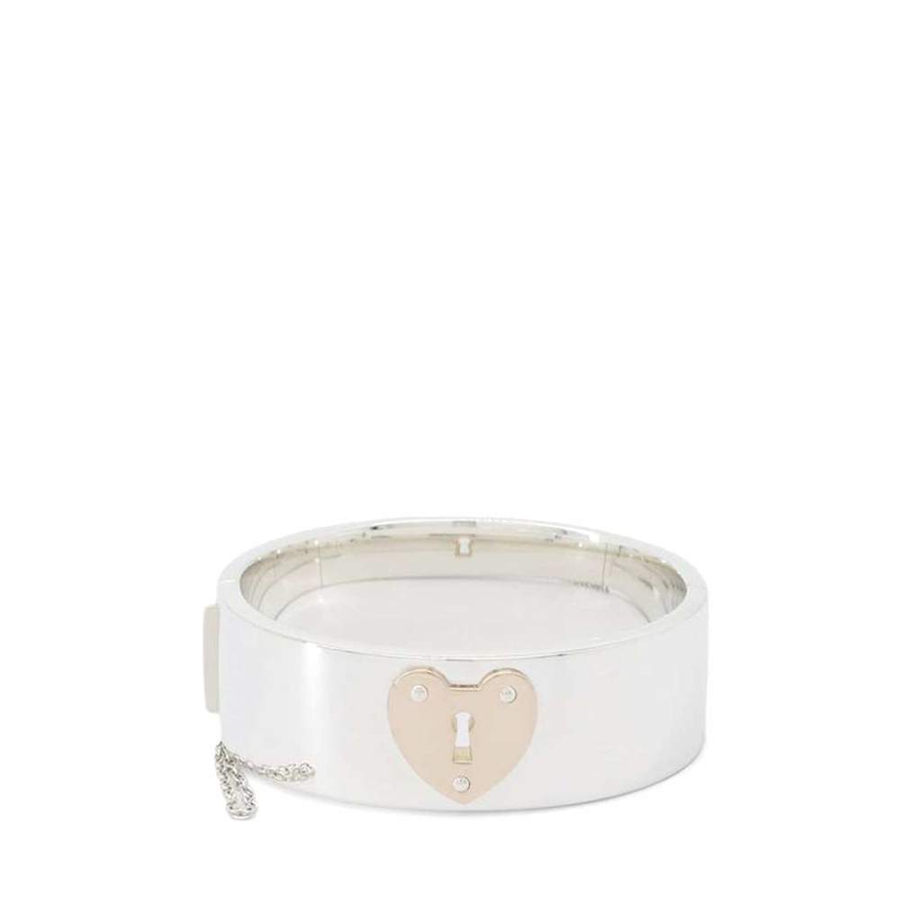 Tiffany & Co Sterling Silver and 18K Rose Gold Lock Heart Bangle Silver Silver Good condition - Front View