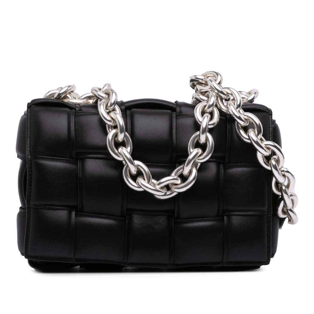 Bottega Veneta Nappa Intrecciato Padded Chain Cassette Satchel Black Leather Very good - Front View