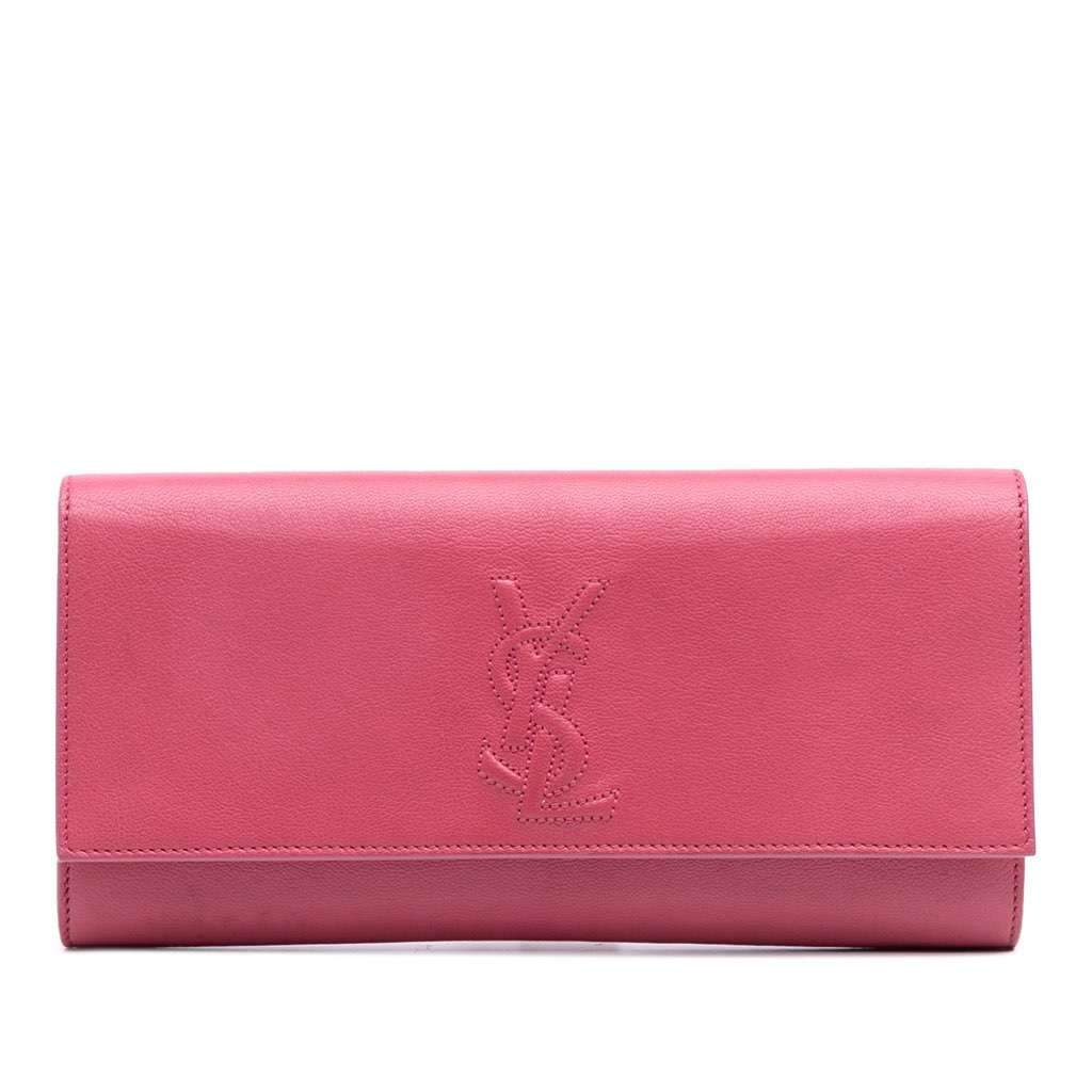 Saint Laurent Small Leather Belle De Jour Clutch Pink Leather Good - Front View