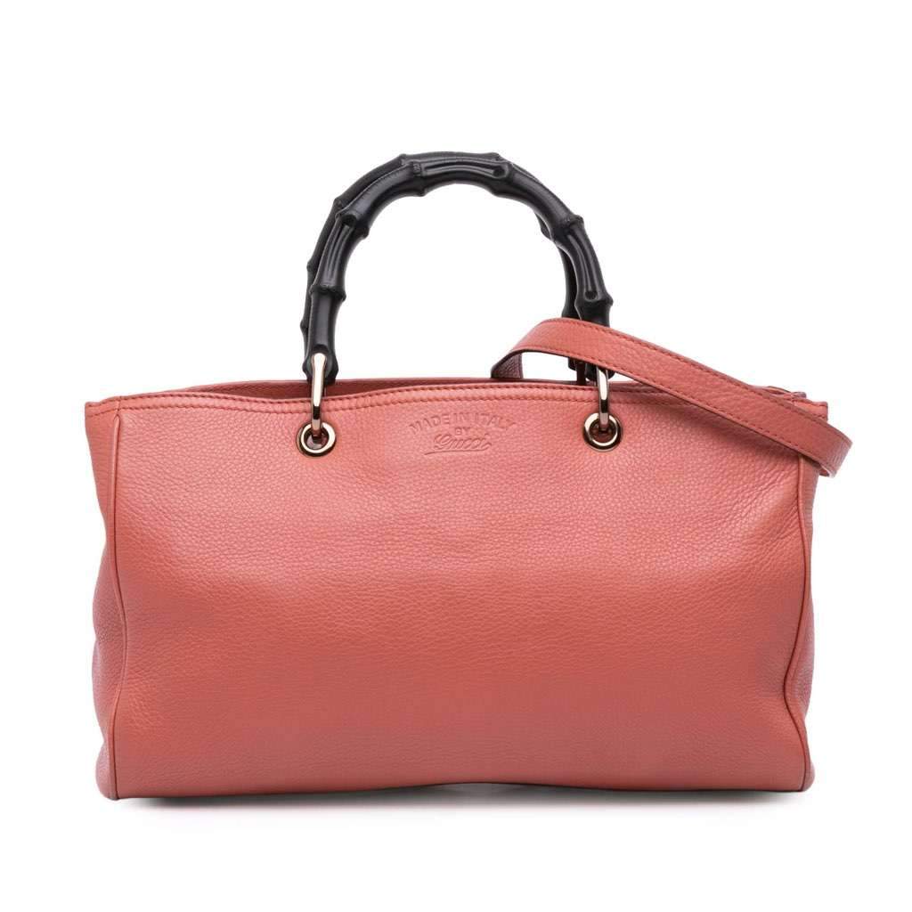 Gucci Medium Calfskin Bamboo Shopper Satchel Pink Leather Very good - Front View
