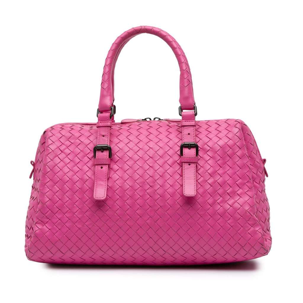 Bottega Veneta Nappa Intrecciato Boston Bag Pink Leather Good - Front View