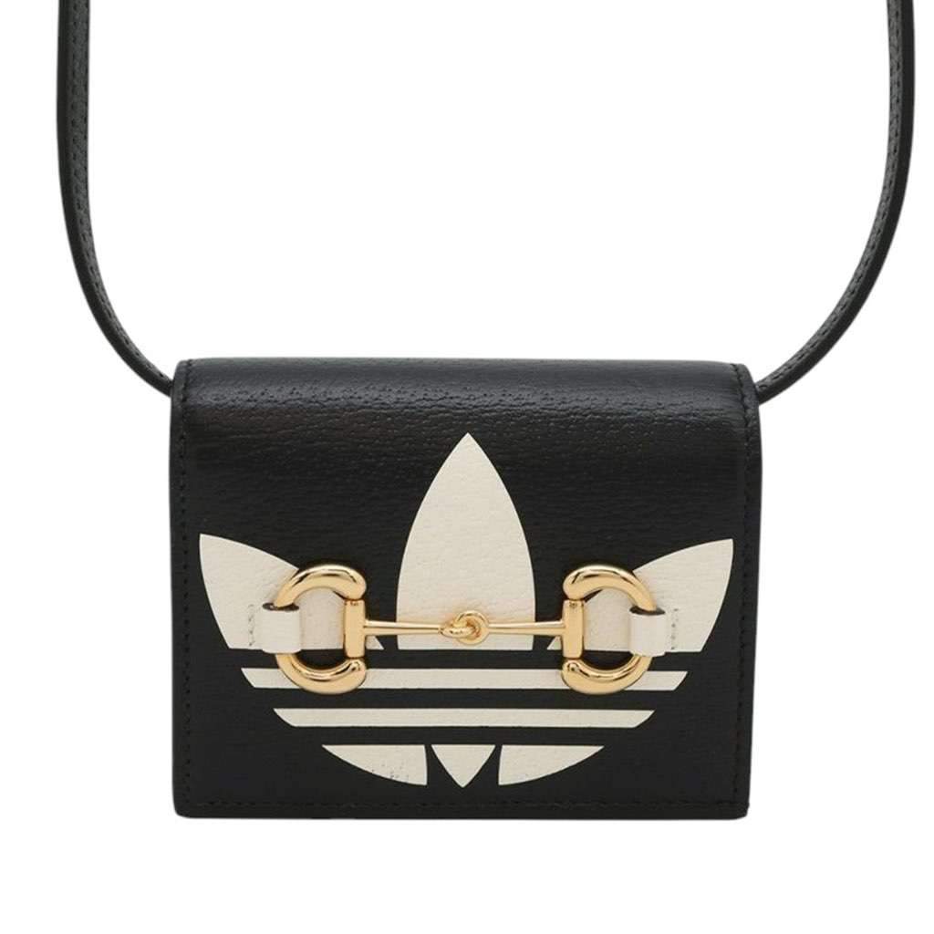 Gucci Adidas Leather Horsebit Wallet on Strap Black Leather Good - Front View