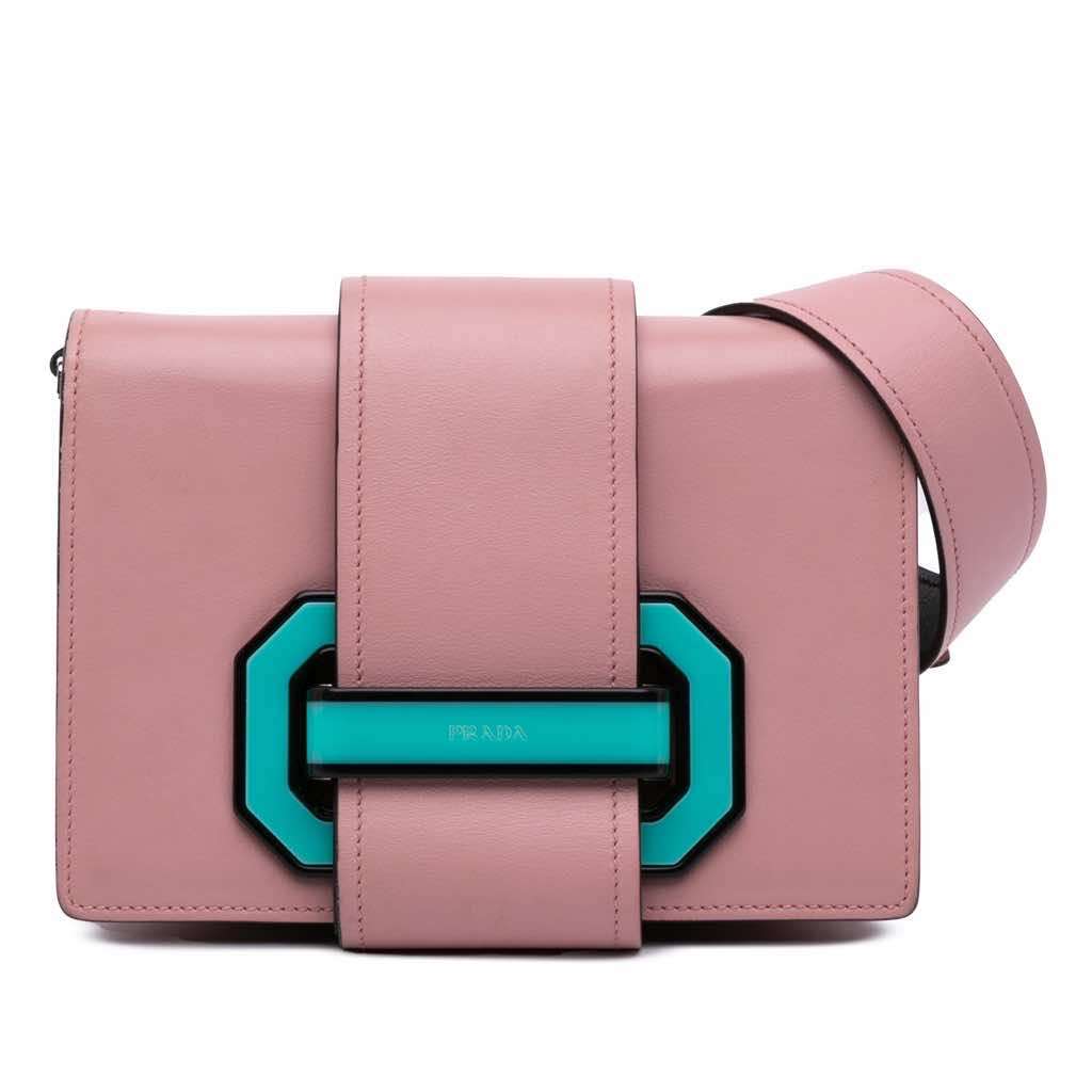 Prada City Calf Plex Ribbon Crossbody Pink Leather Good - Front View