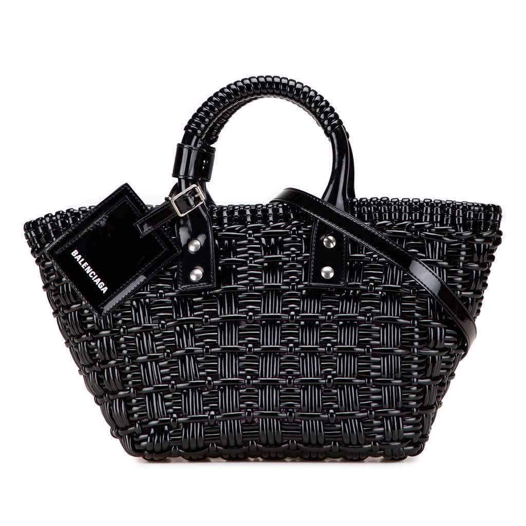 Balenciaga XS Faux Leather Bistro Basket Bag Black Polyester Good - Front View