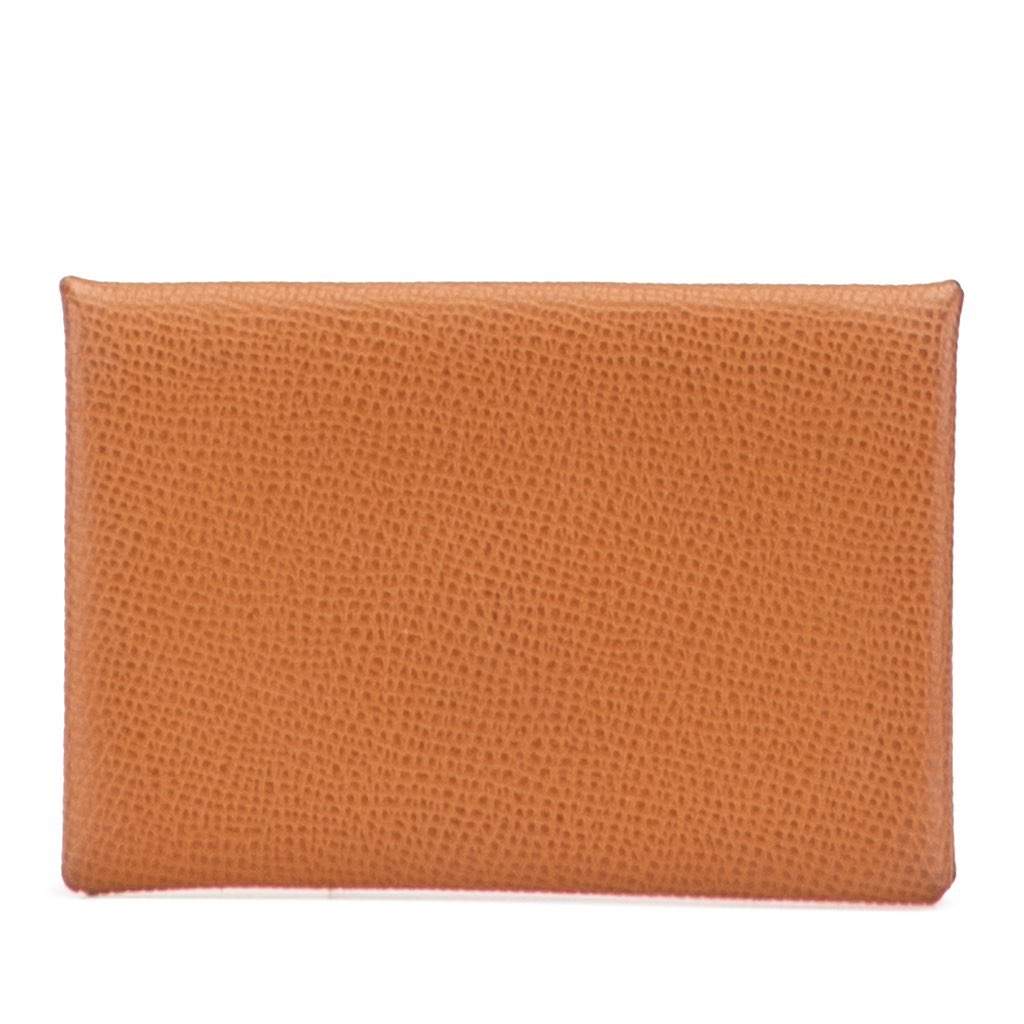 Hermès Epsom Calvi Card Holder Brown Leather Good condition - Front View