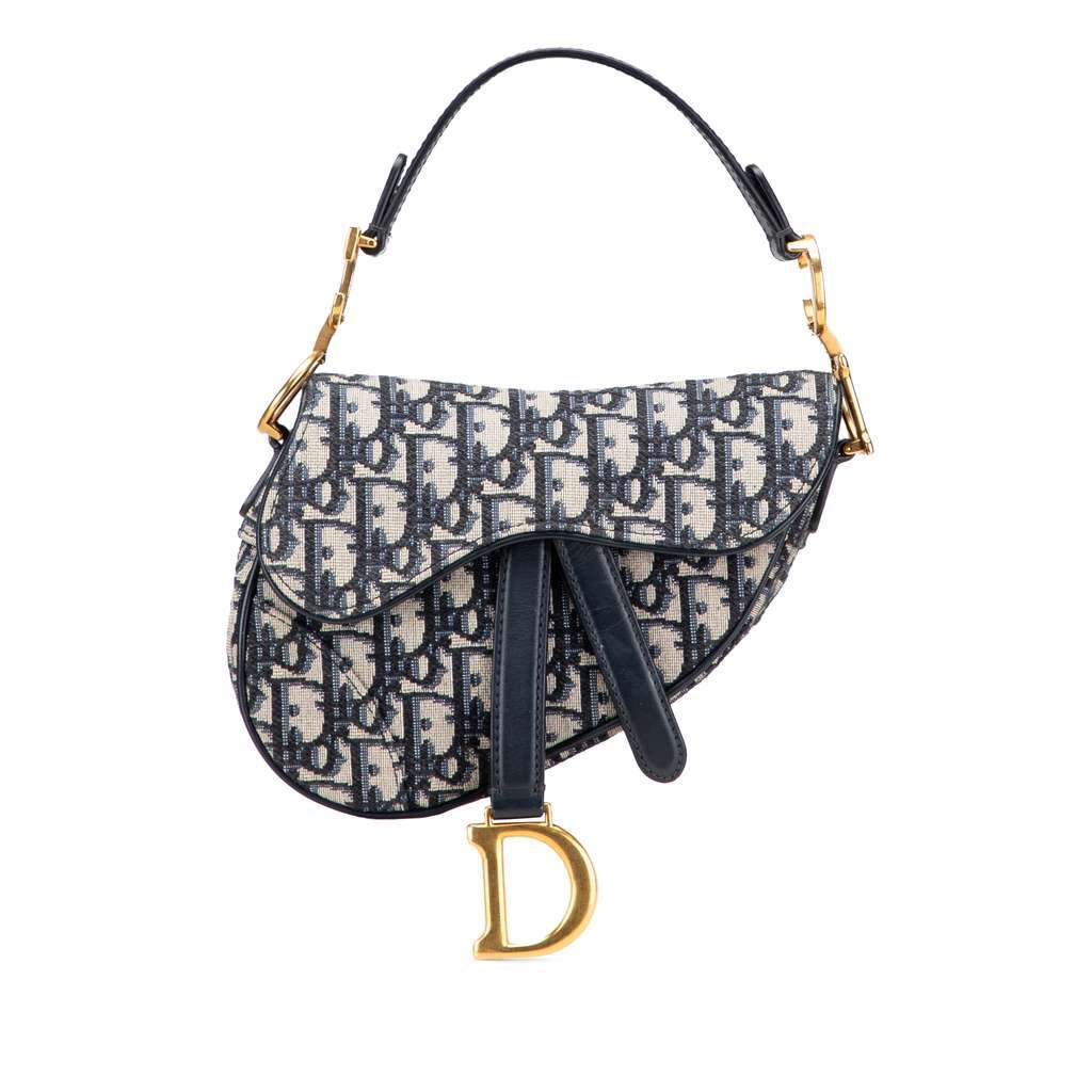 Dior Mini Oblique Canvas Saddle Bag Blue Canvas Very good - Front View