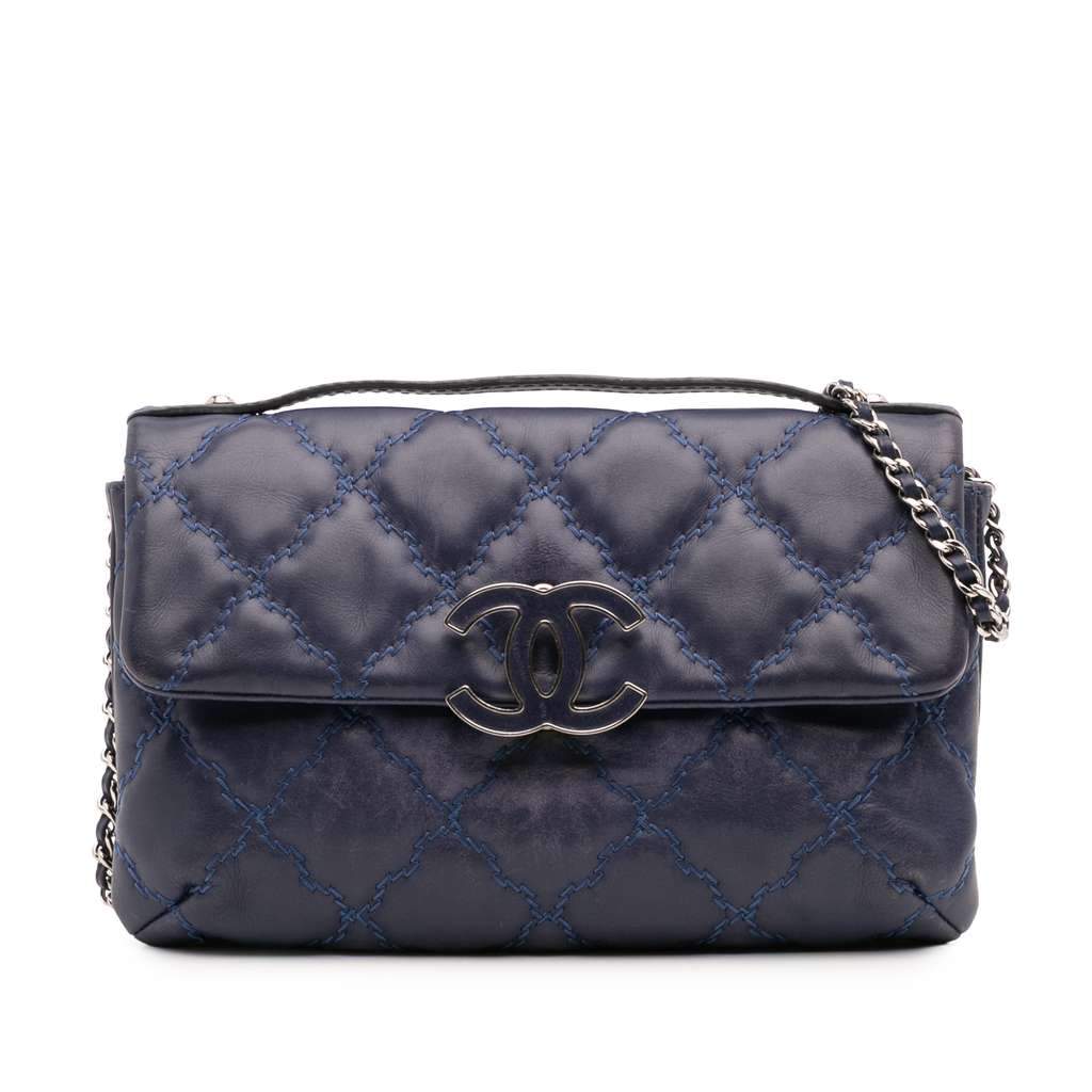 Chanel Mini Double Stitch Hamptons Flap Blue Leather Very good - Front View