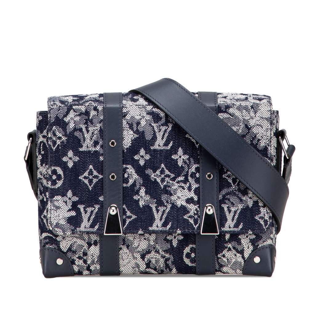Louis Vuitton Monogram Tapestry Trunk Messenger Blue Denim Good - Front View