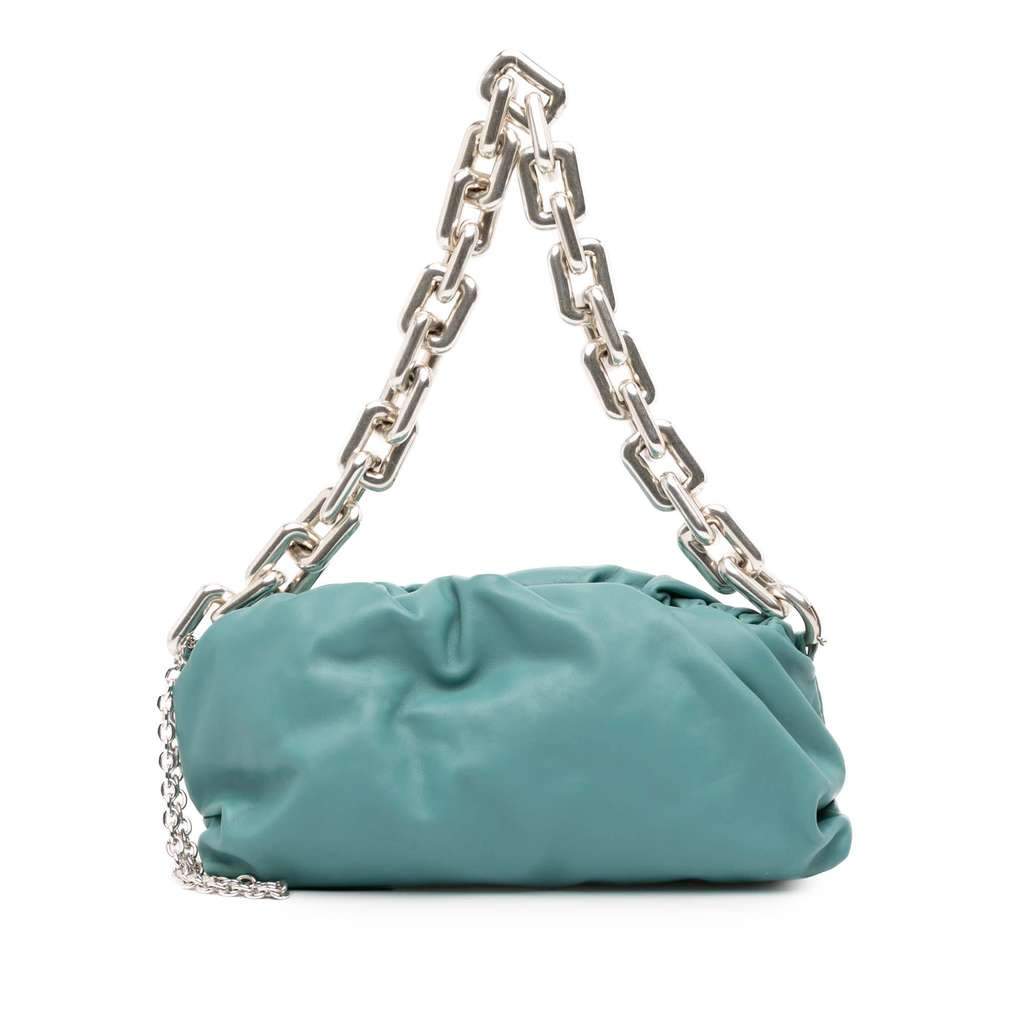 Bottega Veneta Lambskin Chain Pouch Blue Leather Very good - Front View