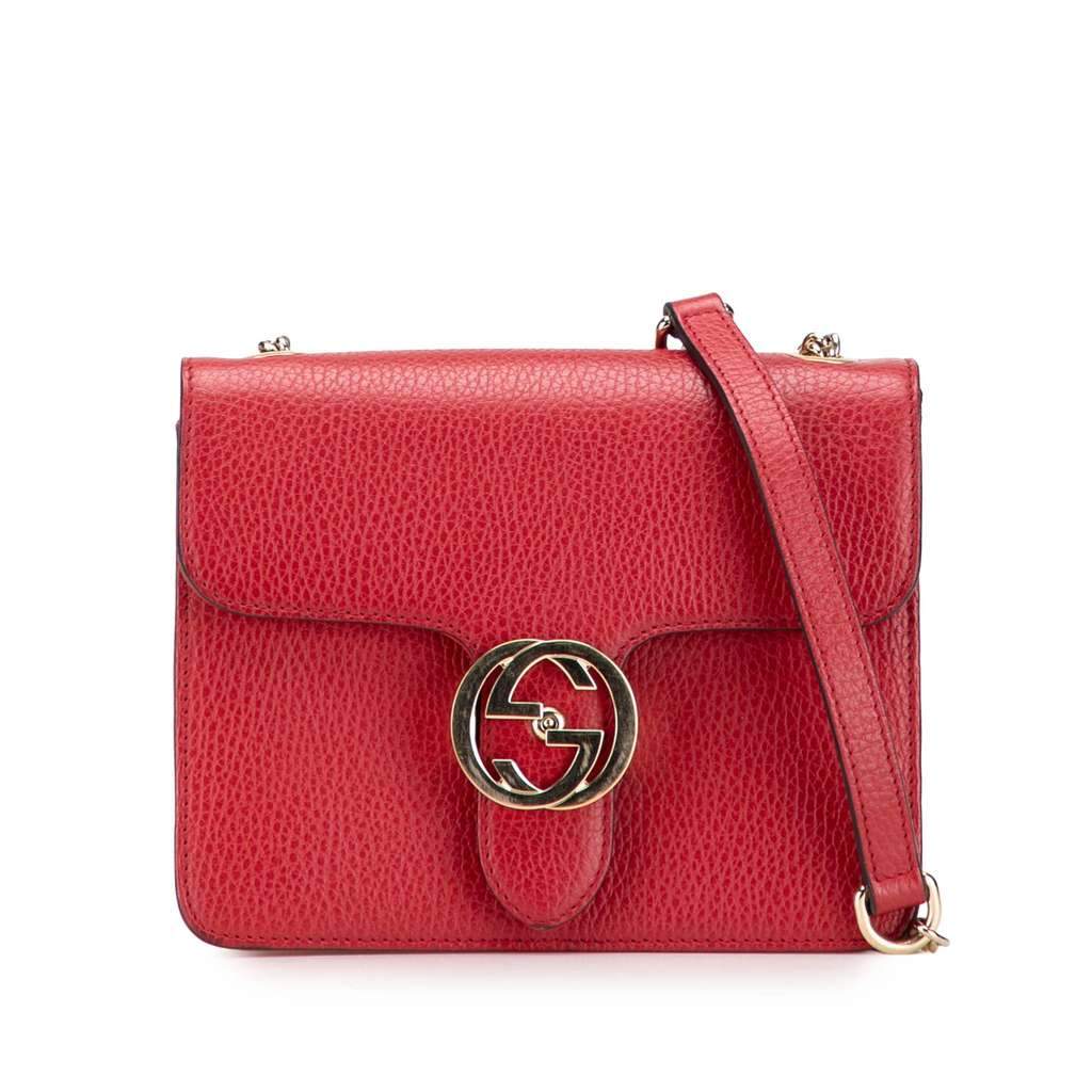 Gucci Small Dollar Calfskin Interlocking G Crossbody Red Leather Very good - Front View